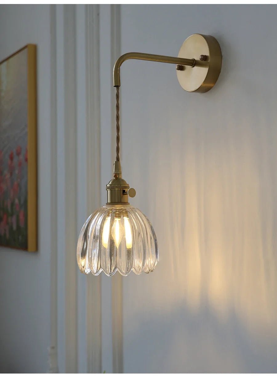 “Modern Japanese Retro Floral Glass Wall Lamp – Nordic LED Bedside & Mirror Light for Bedroom, Study & Hallway” - RELUX.STORE