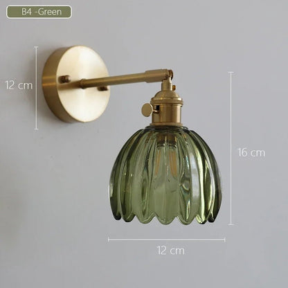 “Modern Japanese Retro Floral Glass Wall Lamp – Nordic LED Bedside & Mirror Light for Bedroom, Study & Hallway” - RELUX.STORE