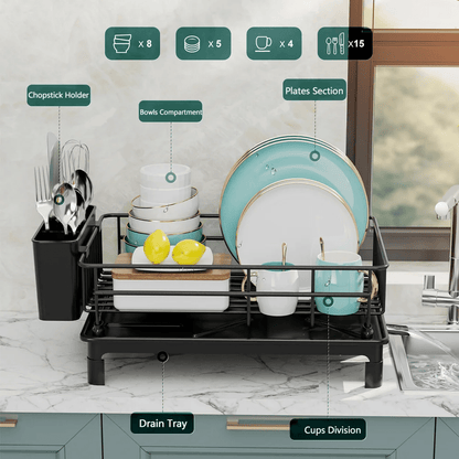 Multi - Functional Kitchen Organizer: Countertop & Cabinet Dish Rack + Utensil Drainer Storage with Stackable Design Storage Rack - RELUX.STORE