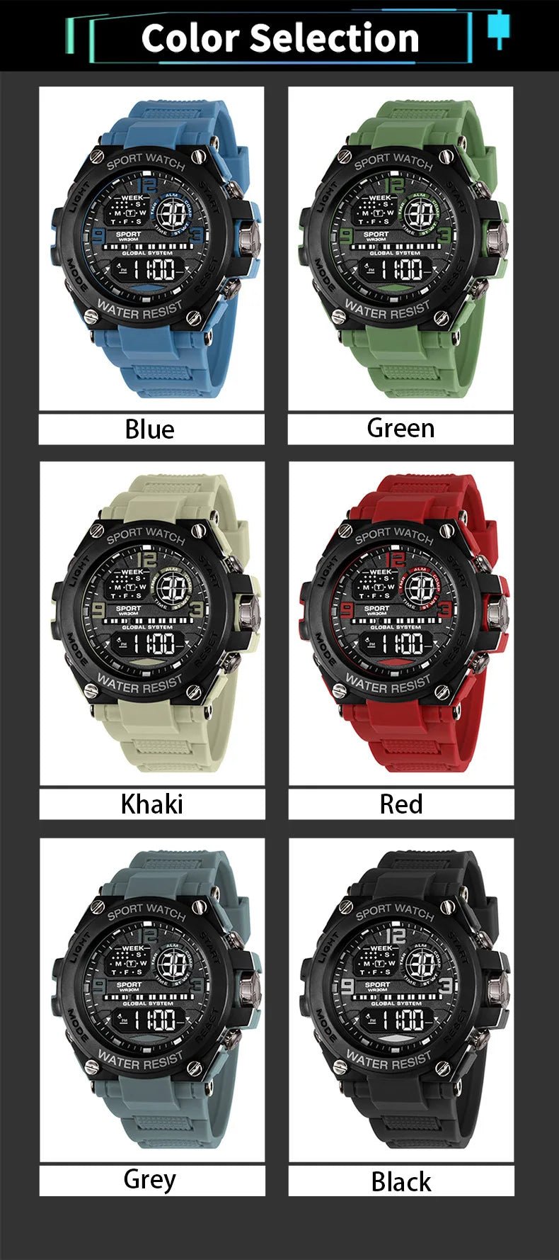 Multifunction Men's Sports Watch Waterproof Luminous Alarm Clock Outdoor Fitness Digital Watch Electronic Wristwatch for Man Kid - RELUX.STORE