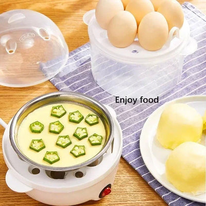 Multifunctional Electric Egg Cooker Steamer - Double Layer for Boil, Poach, Steam Eggs & Veggies, Compact Breakfast Appliance - RELUX.STORE