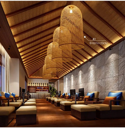 New Chinese Bird's Nest Lampshade Chandelier Hotel Restaurant Staircase Japanese Tatami Rattan LED Bamboo Furniture Decoration - RELUX.STORE