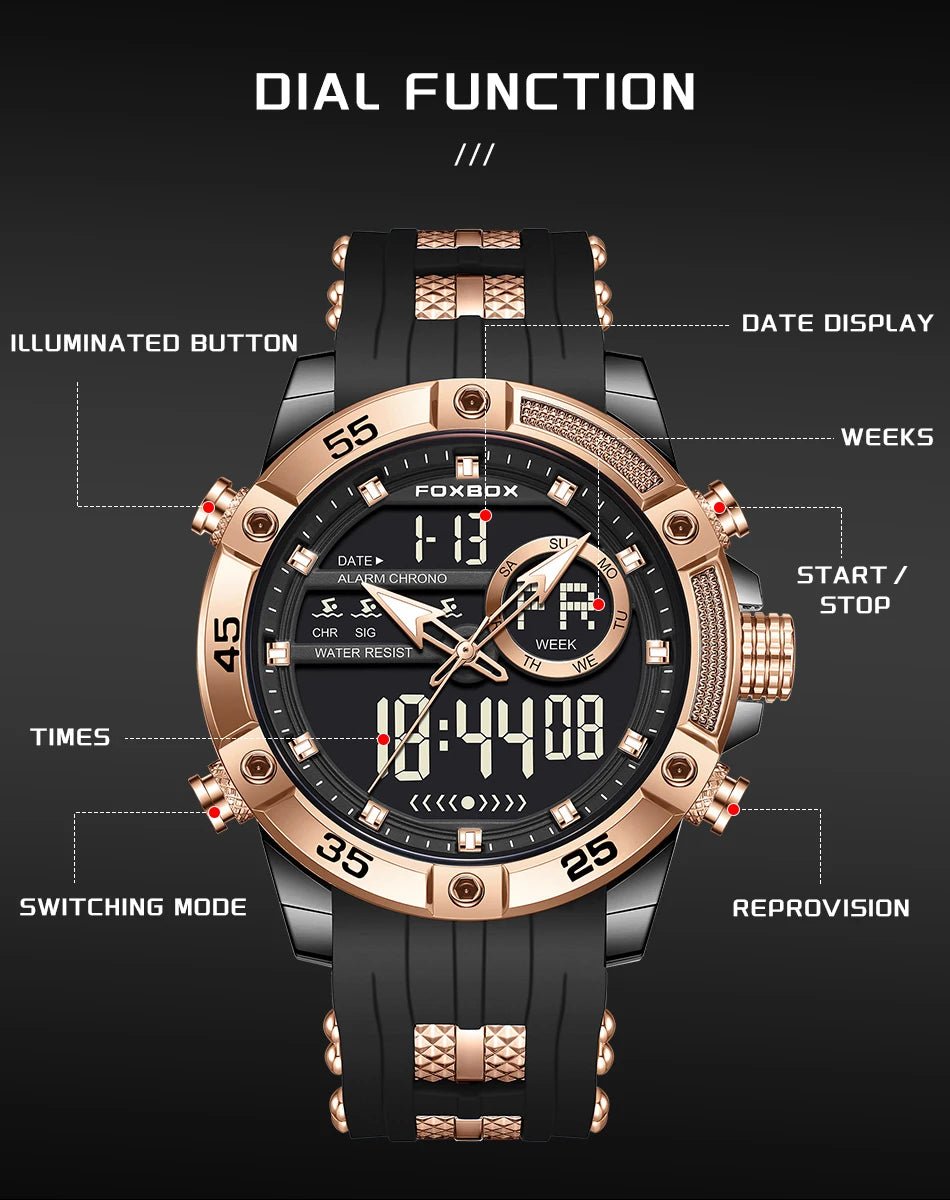 New Original FOXOBOX Brand Luxury Men Watch Military Analog Digital Watches For Men Fashion Sport Waterproof Quartz Chronograph - RELUX.STORE