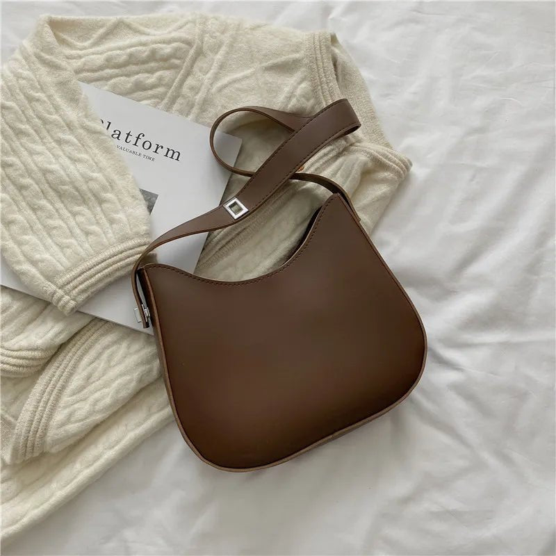 New Trendy and Fashionable Shoulder Underarm Bag PU Leather Solid Color Tote Handbag Luxury Brand Female Portable Shoulder Bag - RELUX.STORE