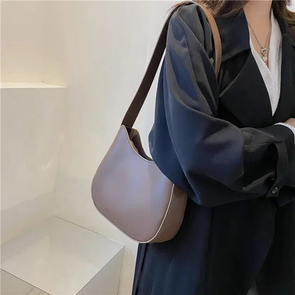 New Trendy and Fashionable Shoulder Underarm Bag PU Leather Solid Color Tote Handbag Luxury Brand Female Portable Shoulder Bag - RELUX.STORE