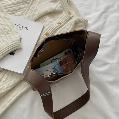New Trendy and Fashionable Shoulder Underarm Bag PU Leather Solid Color Tote Handbag Luxury Brand Female Portable Shoulder Bag - RELUX.STORE