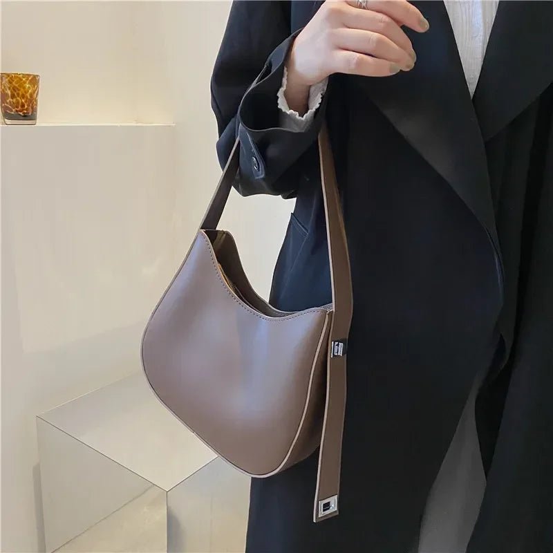 New Trendy and Fashionable Shoulder Underarm Bag PU Leather Solid Color Tote Handbag Luxury Brand Female Portable Shoulder Bag - RELUX.STORE