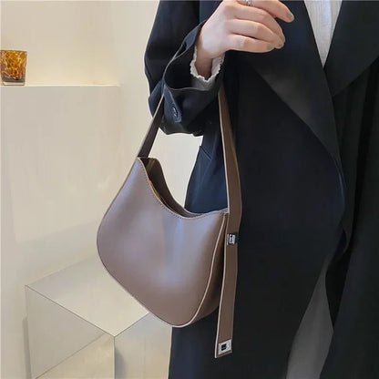 New Trendy and Fashionable Shoulder Underarm Bag PU Leather Solid Color Tote Handbag Luxury Brand Female Portable Shoulder Bag - RELUX.STORE