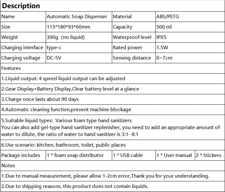New Wall Mounted Automatic Soap Dispenser Foam Smart Hand Washing Machine 500ml Liquid Rechargeable Bathroom Induction Sensor - RELUX.STORE