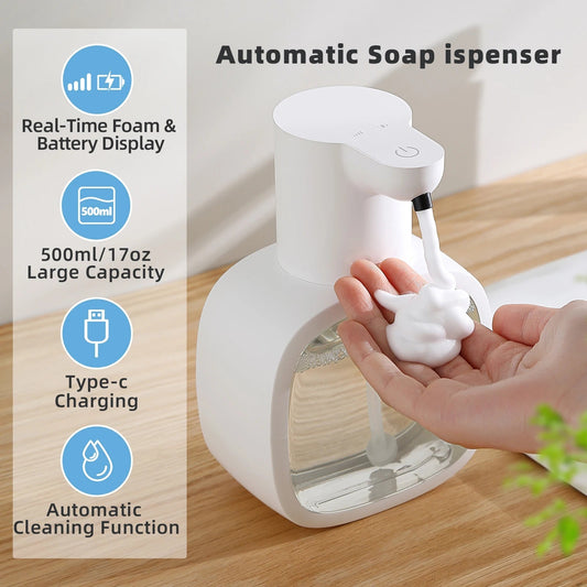 New Wall Mounted Automatic Soap Dispenser Foam Smart Hand Washing Machine 500ml Liquid Rechargeable Bathroom Induction Sensor - RELUX.STORE
