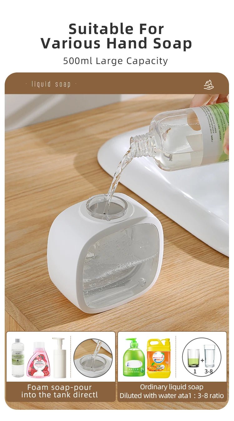 New Wall Mounted Automatic Soap Dispenser Foam Smart Hand Washing Machine 500ml Liquid Rechargeable Bathroom Induction Sensor - RELUX.STORE