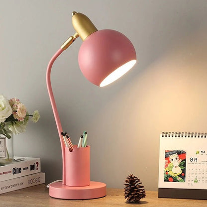 "Nordic Iron Art LED Macaron Desk Lamp – Eye Protection, Dimmable Table Lamp with Metal Pen Holder for Living Room, Bedroom & Home Decor" - RELUX.STORE