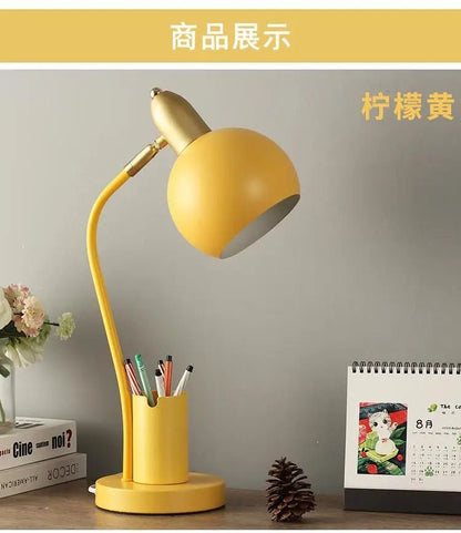 "Nordic Iron Art LED Macaron Desk Lamp – Eye Protection, Dimmable Table Lamp with Metal Pen Holder for Living Room, Bedroom & Home Decor" - RELUX.STORE