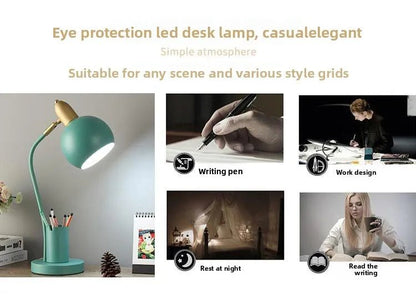 "Nordic Iron Art LED Macaron Desk Lamp – Eye Protection, Dimmable Table Lamp with Metal Pen Holder for Living Room, Bedroom & Home Decor" - RELUX.STORE