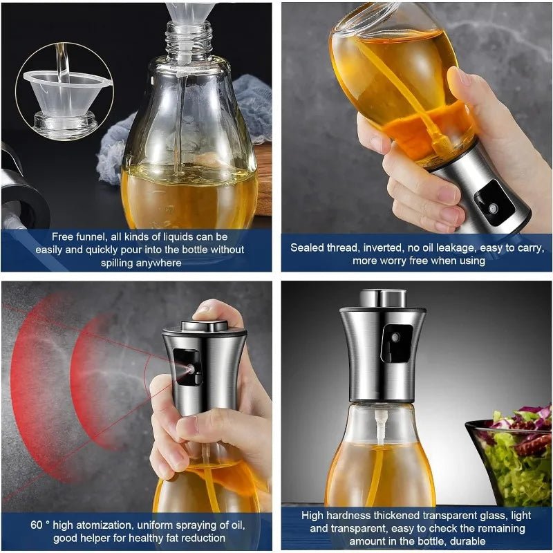 Oil Sprayer for Cooking, 200ML Olive Oil Sprayer Mister, stainless steel Oil Spray Bottle,Portable Oil Spritzer Kitchen Gadgets - RELUX.STORE