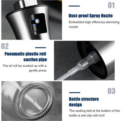 Oil Sprayer for Cooking, 200ML Olive Oil Sprayer Mister, stainless steel Oil Spray Bottle,Portable Oil Spritzer Kitchen Gadgets - RELUX.STORE