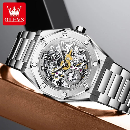 OLEVS Men's Watch Top Brand Luxury Hollowing Automatic Mechanical Watch Waterproof Luminous Watch for Men Gift Clock - RELUX.STORE