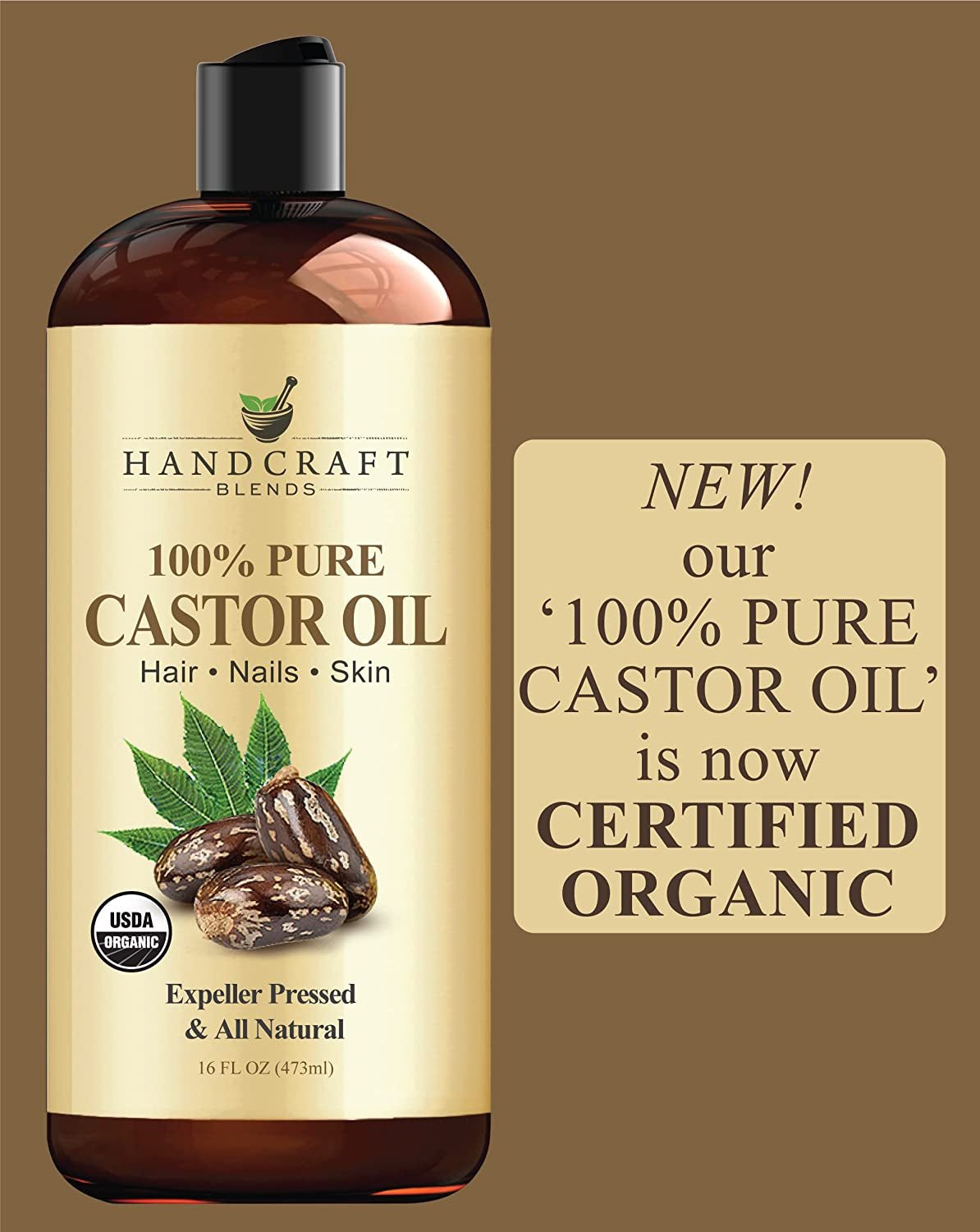 Organic Castor Oil – 16 Fl Oz – 100% Pure & Natural Premium Carrier Oil for Hair Growth, Eyelashes & Eyebrows – Hair & Body – Expeller - Pressed & Hexane - Free - RELUX.STORE