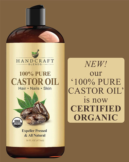 Organic Castor Oil – 16 Fl Oz – 100% Pure & Natural Premium Carrier Oil for Hair Growth, Eyelashes & Eyebrows – Hair & Body – Expeller - Pressed & Hexane - Free - RELUX.STORE