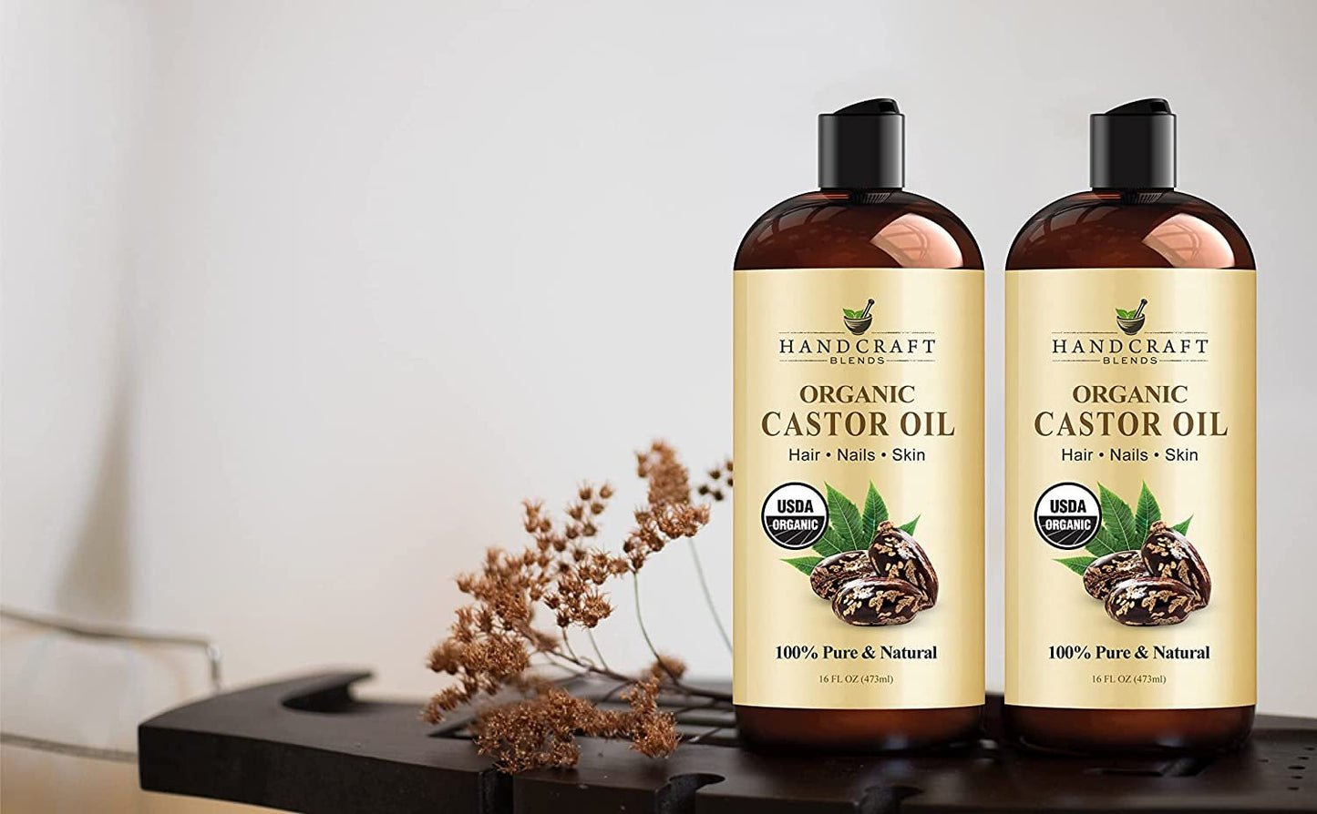 Organic Castor Oil – 16 Fl Oz – 100% Pure & Natural Premium Carrier Oil for Hair Growth, Eyelashes & Eyebrows – Hair & Body – Expeller - Pressed & Hexane - Free - RELUX.STORE