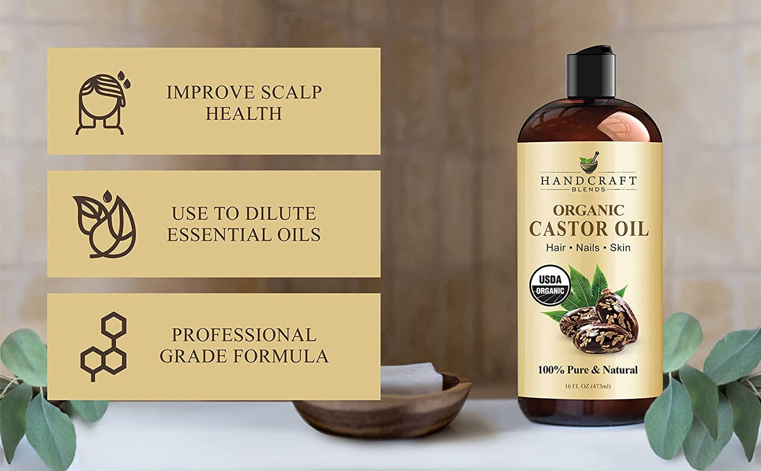 Organic Castor Oil – 16 Fl Oz – 100% Pure & Natural Premium Carrier Oil for Hair Growth, Eyelashes & Eyebrows – Hair & Body – Expeller - Pressed & Hexane - Free - RELUX.STORE