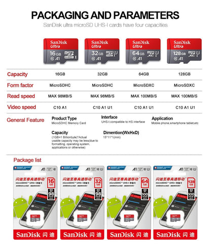 Original SanDisk Micro SD Memory Card 32GB 64GB 128GB 256GB – Class 10 UHS - I TF Flash Card for Smartphone, Camera, Tablet & PC - RELUX.STORE