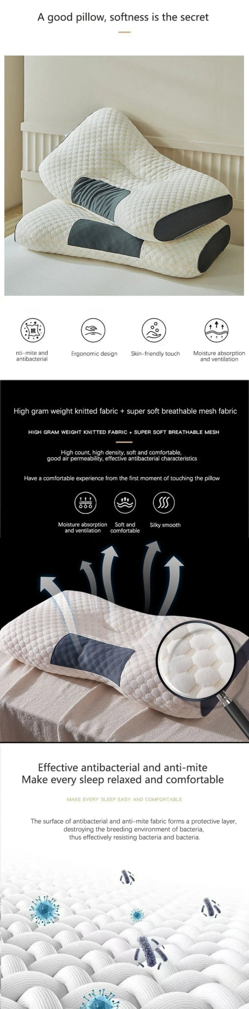 “Orthopedic Soybean Fiber Neck Pillow – Cervical Support & SPA Massage Design for Deep Sleep, Pain Relief & Neck Protection | Premium Sleep Pillow by Relux.Store” - RELUX.STORE