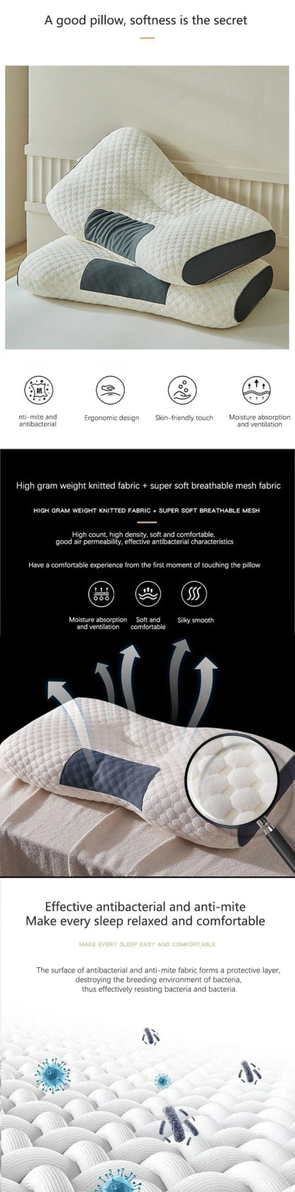 “Orthopedic Soybean Fiber Neck Pillow – Cervical Support & SPA Massage Design for Deep Sleep, Pain Relief & Neck Protection | Premium Sleep Pillow by Relux.Store” - RELUX.STORE