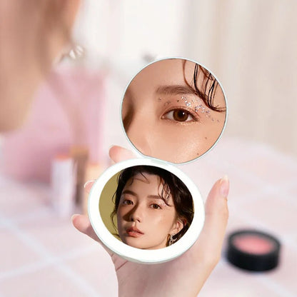 Personalized Small LED Light Cosmetic 2 Side Folding Makeup Compact Pocket Mirror Women Luminous Effect Pink White Mini Mirror - RELUX.STORE