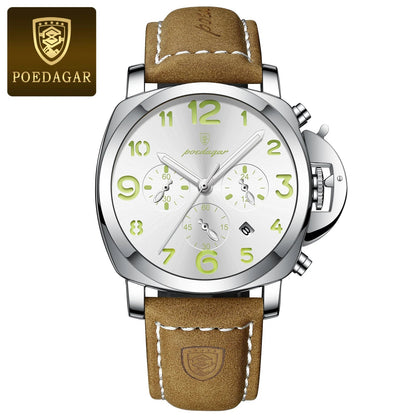 POEDAGAR Top Luxury Fashion Watch For Men Waterproof Luminous Chronograph Man Watch Leather Military Men's Quartz Watches Reloj - RELUX.STORE