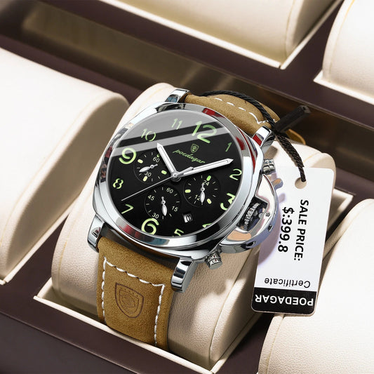 POEDAGAR Top Luxury Fashion Watch For Men Waterproof Luminous Chronograph Man Watch Leather Military Men's Quartz Watches Reloj - RELUX.STORE
