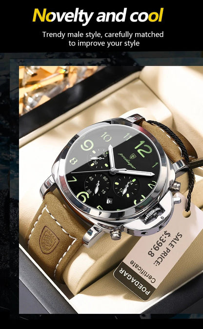 POEDAGAR Top Luxury Fashion Watch For Men Waterproof Luminous Chronograph Man Watch Leather Military Men's Quartz Watches Reloj - RELUX.STORE