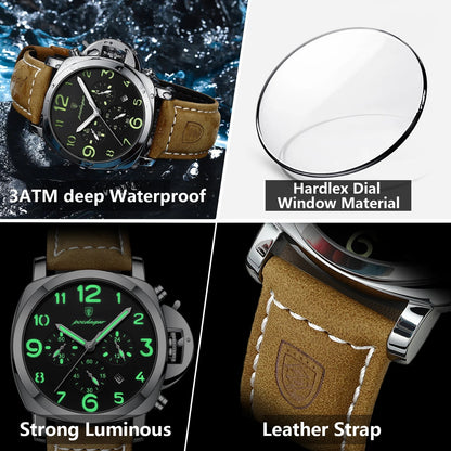 POEDAGAR Top Luxury Fashion Watch For Men Waterproof Luminous Chronograph Man Watch Leather Military Men's Quartz Watches Reloj - RELUX.STORE