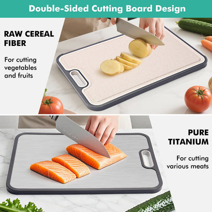 Premium Titanium Cutting Board for Kitchen – Extra Large 16”×11” Double - Sided Chopping Board | Food - Grade Pure Titanium & Wheat Straw PP | Durable, Dishwasher Safe, Easy to Clean - RELUX.STORE