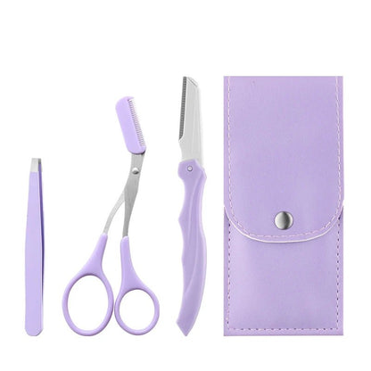 Private Label 3Pcs/Set Makeup Tools Portable Eyebrow Trimming Set Eyebrow Razor Eyebrow Scissors with Comb - RELUX.STORE
