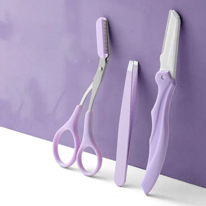 Private Label 3Pcs/Set Makeup Tools Portable Eyebrow Trimming Set Eyebrow Razor Eyebrow Scissors with Comb - RELUX.STORE