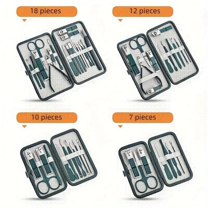 "Professional 7/10/12/18 - Piece Nail Care Kit – Stainless Steel Manicure & Pedicure Set with Travel Case for Home & Travel" ✅ - RELUX.STORE