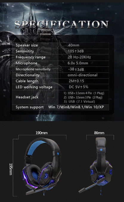 Professional LED Wired Gaming Headset – Stereo Bass Headphones with Microphone for PC, PS4, PS5 & Xbox - RELUX.STORE