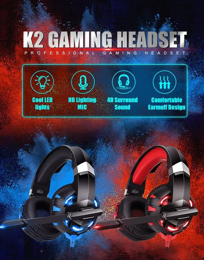 Professional LED Wired Gaming Headset – Stereo Bass Headphones with Microphone for PC, PS4, PS5 & Xbox - RELUX.STORE