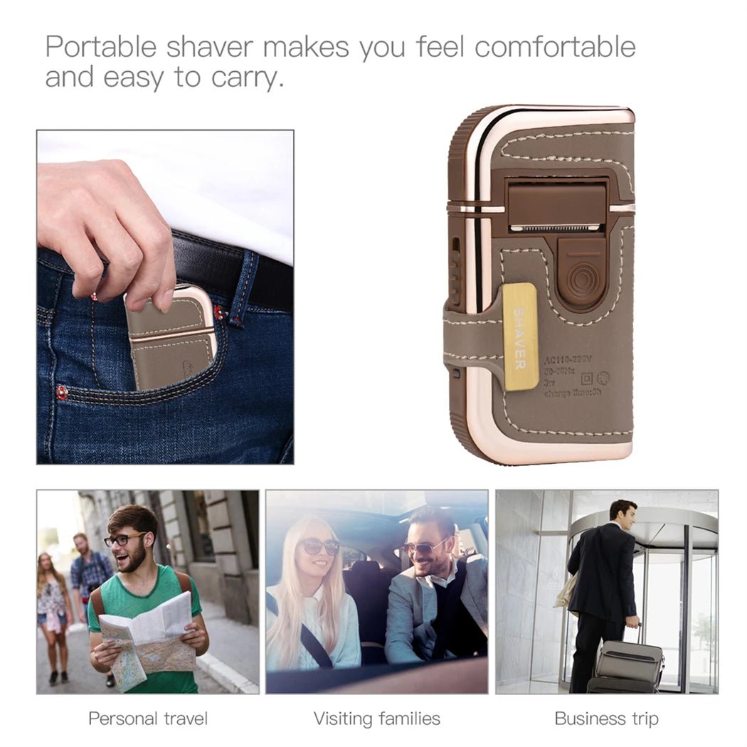 Professional Men's Shaver Cordless Beard Trimmer Rechargeable Razor Mini Leather Portable Electric Shaving Machine - RELUX.STORE