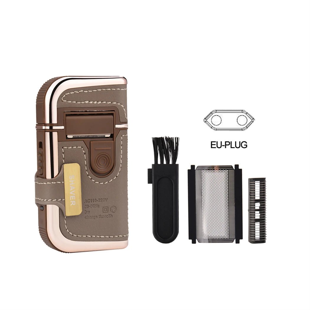 Professional Men's Shaver Cordless Beard Trimmer Rechargeable Razor Mini Leather Portable Electric Shaving Machine - RELUX.STORE