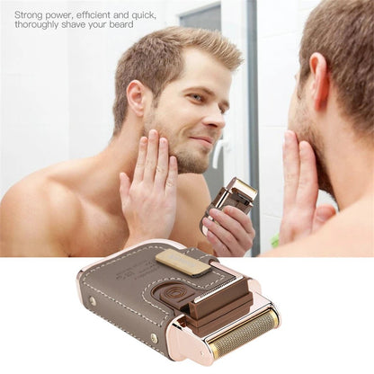 Professional Men's Shaver Cordless Beard Trimmer Rechargeable Razor Mini Leather Portable Electric Shaving Machine - RELUX.STORE