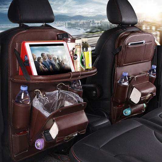"PU Leather Car Storage Bag – Multifunction Seat Back Hanging Tray Organizer | Waterproof Car Interior Storage & Automotive Accessories" - RELUX.STORE