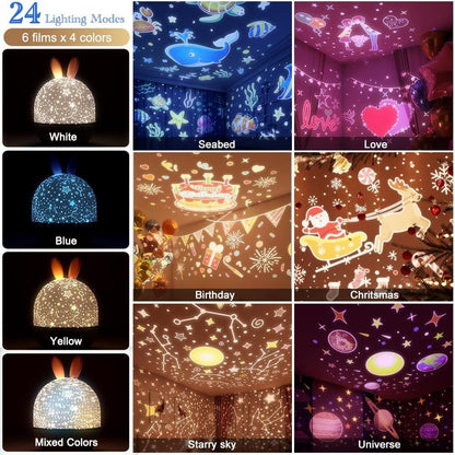 🌙 "Rabbit Starry Projector Light – Cute Night Light with Galaxy Stars, 7 Color Modes, Rotation & Sleep Timer | Kids Bedroom, Nursery, Baby Room & Mood Lamp" - RELUX.STORE