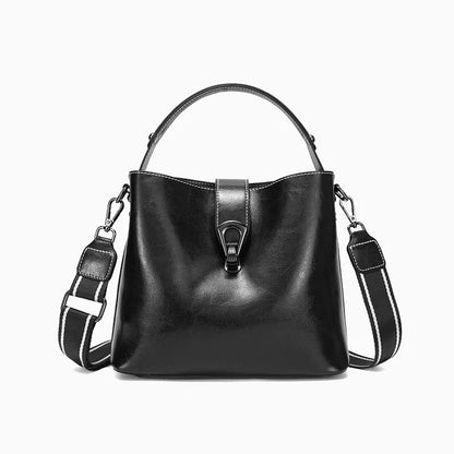 Real Oil Wax Leather Women's Bucket Bag Casual and Simple Handbag Large Capacity Ladies Cowhide Fashionable Crossbody Tote Bag - RELUX.STORE