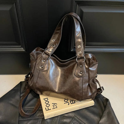 Retro Brand Roomy Shoulder Bag Female Luxury Solid Color Classic Crossbody Bag Large Capacity Style Soft PU Leather Tote Bag - RELUX.STORE