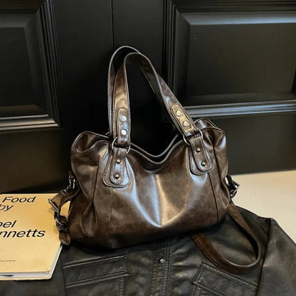 Retro Brand Roomy Shoulder Bag Female Luxury Solid Color Classic Crossbody Bag Large Capacity Style Soft PU Leather Tote Bag - RELUX.STORE