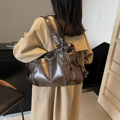 Retro Brand Roomy Shoulder Bag Female Luxury Solid Color Classic Crossbody Bag Large Capacity Style Soft PU Leather Tote Bag - RELUX.STORE