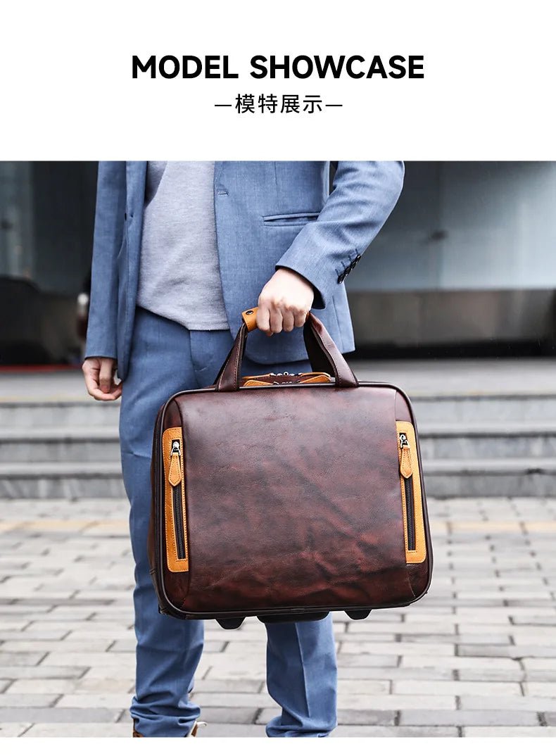 Retro genuine leather men trolley case business wheel suitcase bag cowhide first layer of travel handbag man luggage laptop bags - RELUX.STORERetro genuine leather men trolley case business wheel suitcase bag cowhide first layer of travel handbag man luggage laptop bags
