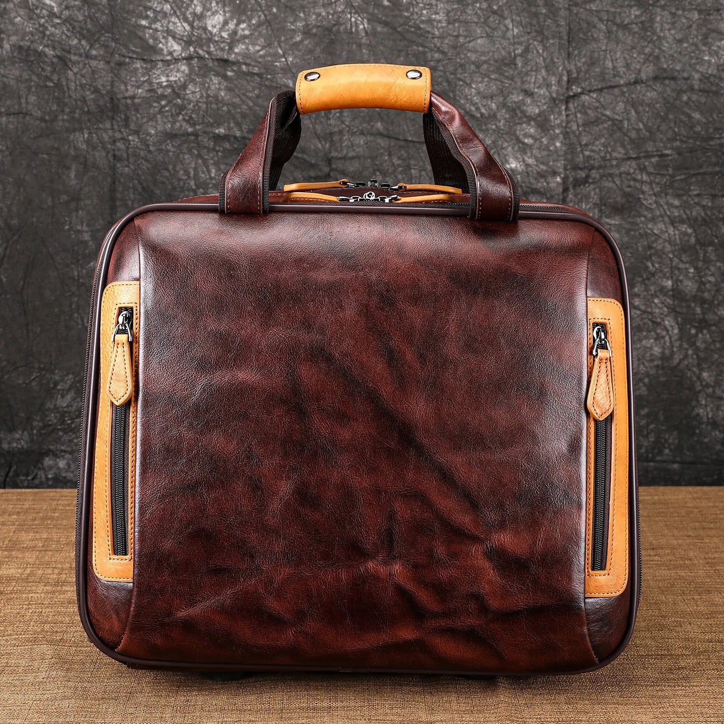 Retro genuine leather men trolley case business wheel suitcase bag cowhide first layer of travel handbag man luggage laptop bags - RELUX.STORERetro genuine leather men trolley case business wheel suitcase bag cowhide first layer of travel handbag man luggage laptop bags